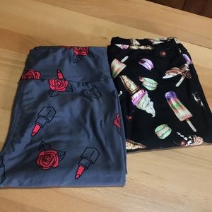 2 pairs of brand new cute kitschy leggings by Lularoe OS sweets and lipstick